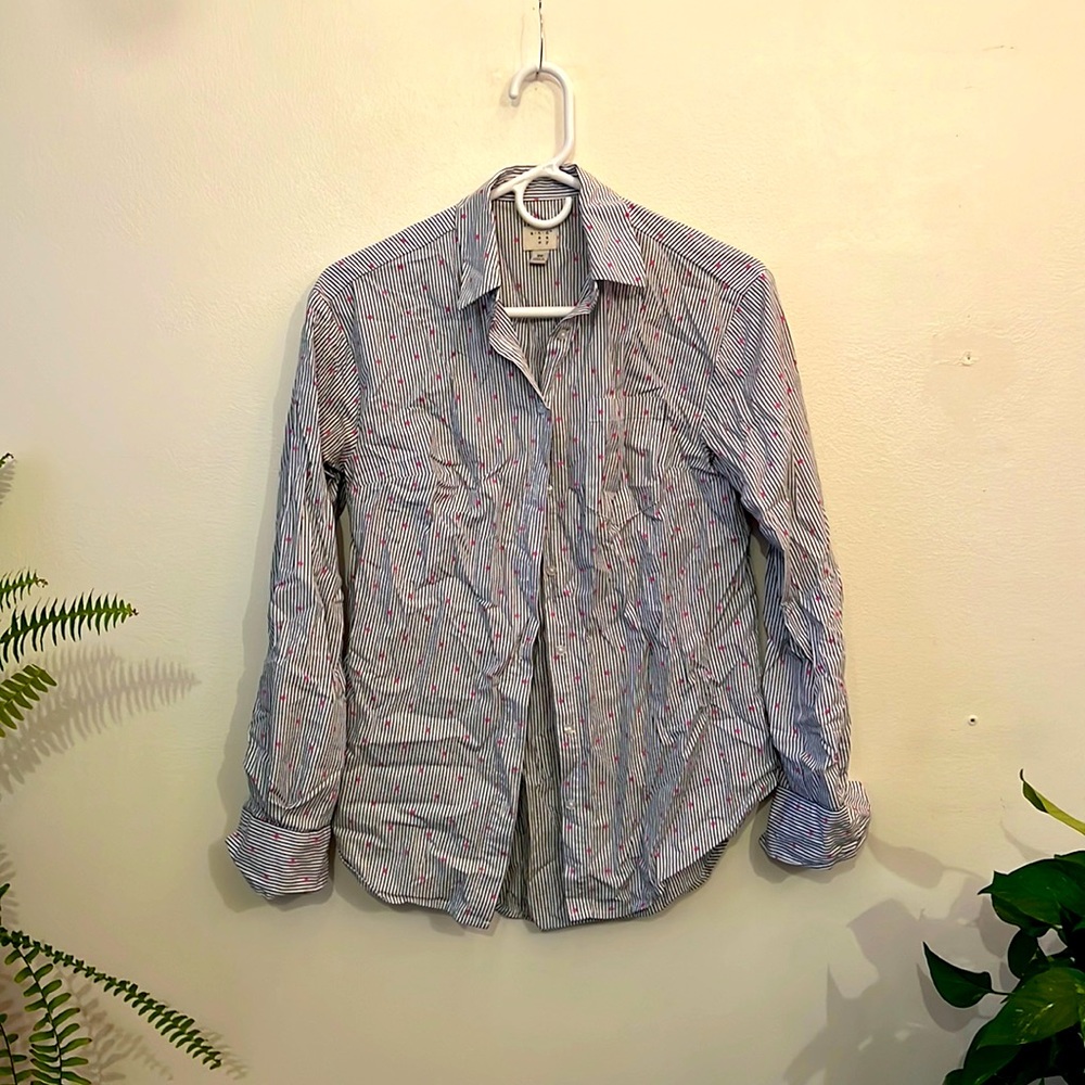 Navy and White Striped Button Down Shirt